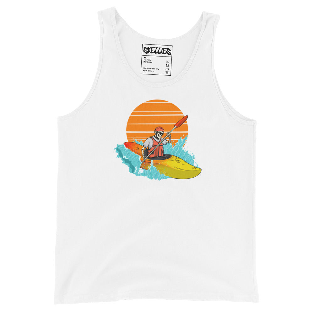 SKELLIES Men's Graphic Tank Top - Skeleton kayaking Print, Relaxed Fit, Casual Summer Wear