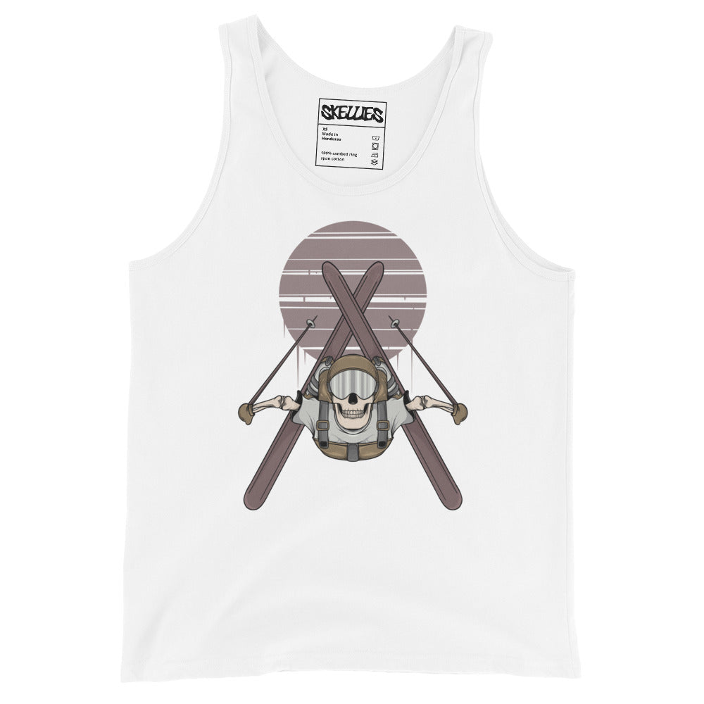 SKELLIES Men's Graphic Tank Top - Skeleton Skiing Flip Print, Relaxed Fit, Casual Summer Wear