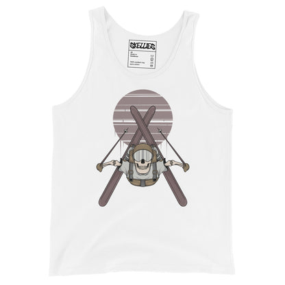 SKELLIES Men's Graphic Tank Top - Skeleton Skiing Flip Print, Relaxed Fit, Casual Summer Wear