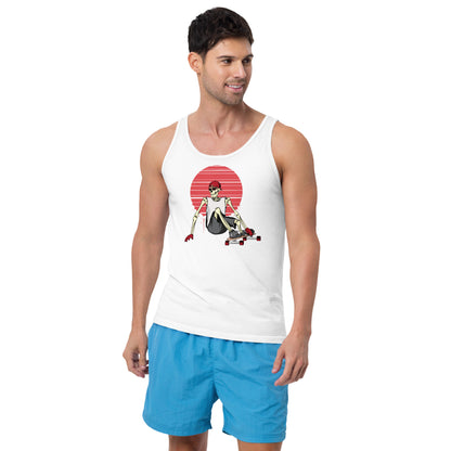 SKELLIES Men's Graphic Tank Top - Skeleton Longboarding Print, Relaxed Fit, Casual Summer Wear