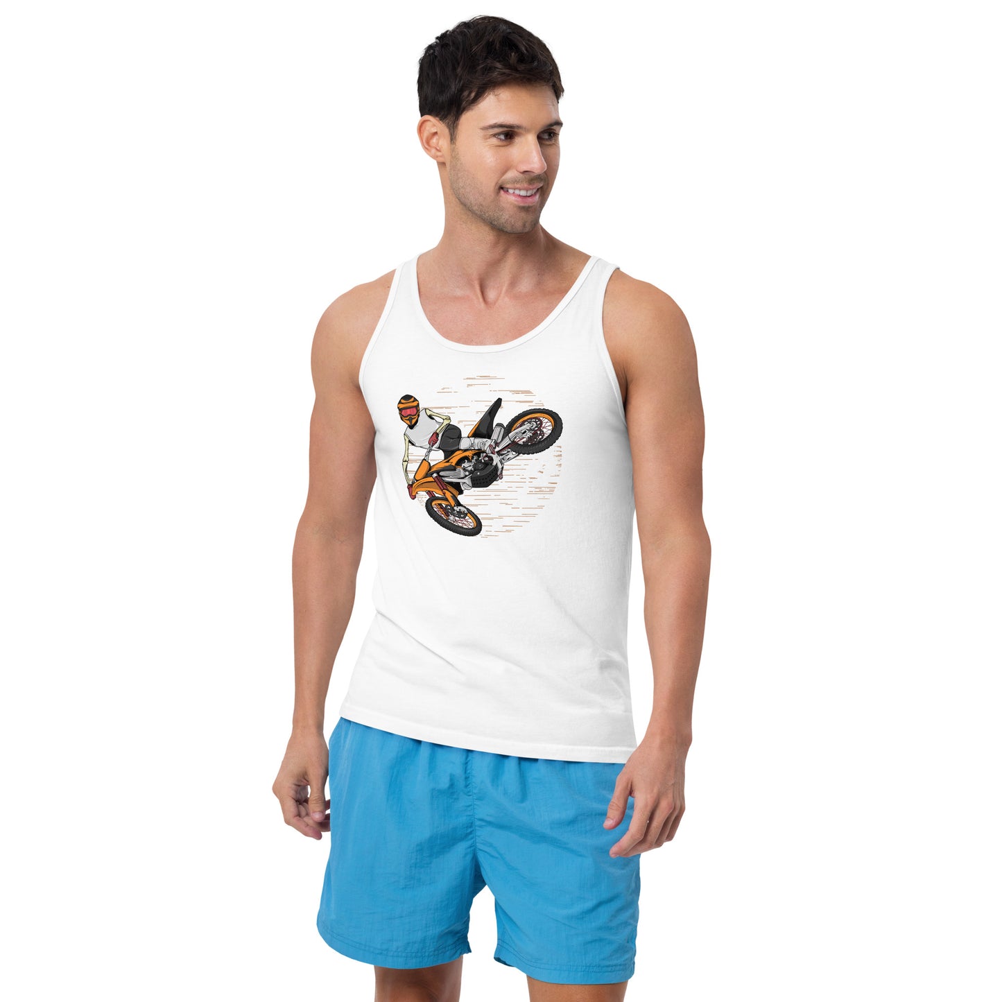 SKELLIES Men's Graphic Tank Top - Skeleton Motocross Print, Relaxed Fit, Casual Summer Wear