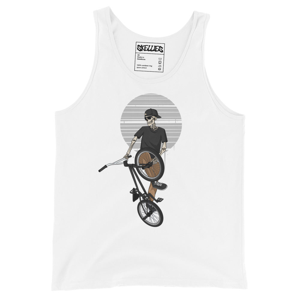 SKELLIES Men's Graphic Tank Top - Skeleton BMXing Print, Relaxed Fit, Casual Summer Wear