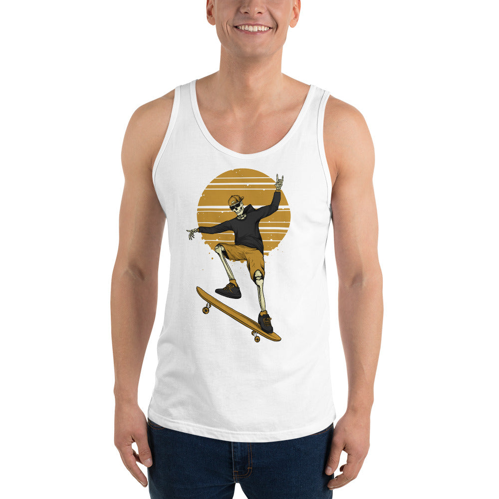 SKELLIES Men's graphic Tank Top - Skeleton Skateboarding Print, Relaxed Fit, Casual Summer Wear