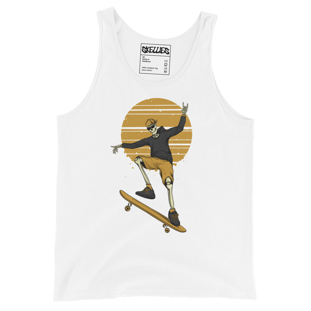 SKELLIES Men's graphic Tank Top - Skeleton Skateboarding Print, Relaxed Fit, Casual Summer Wear