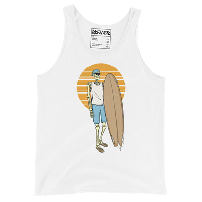 SKELLIES Men's Graphic Tank Top - Skeleton Surfing Print, Relaxed Fit, Casual Summer Wear