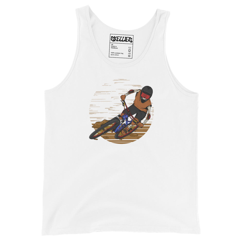 SKELLIES Men's Graphic Tank Top - Skeleton Mountain Biking Print, Relaxed Fit, Casual Summer Wear