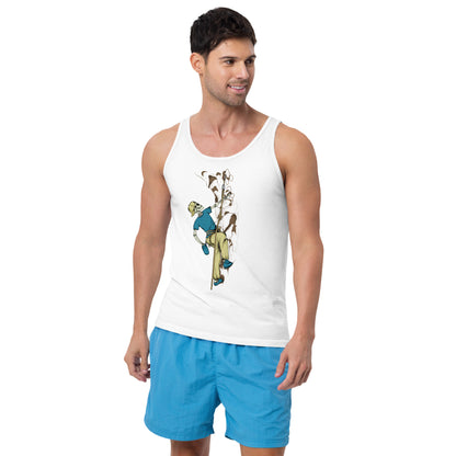 SKELLIES Men's Graphic Tank Top - Skeleton Rock Climbing Print, Relaxed Fit, Casual Summer Wear