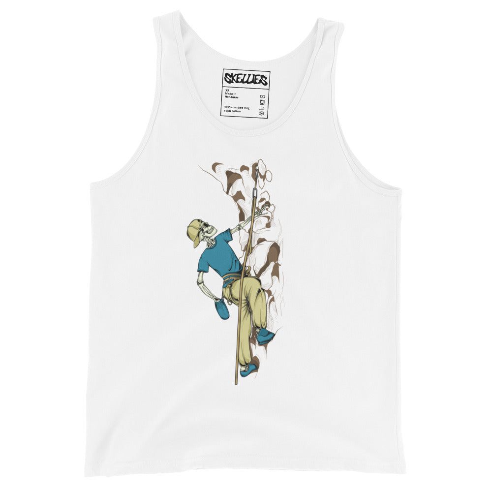 SKELLIES Men's Graphic Tank Top - Skeleton Rock Climbing Print, Relaxed Fit, Casual Summer Wear