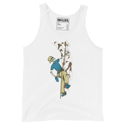 SKELLIES Men's Graphic Tank Top - Skeleton Rock Climbing Print, Relaxed Fit, Casual Summer Wear