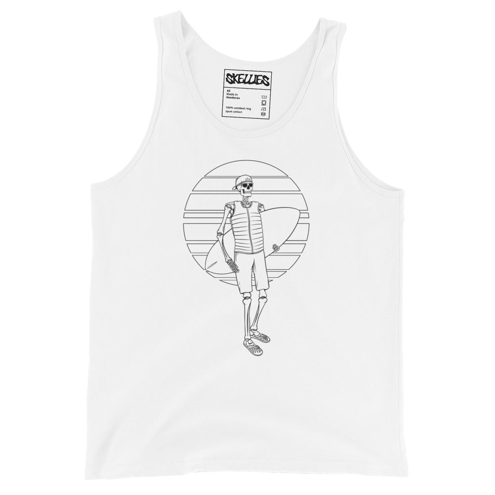 SKELLIES Men's Graphic Tank Top - Skeleton Wake Surfing Line Print, Relaxed Fit, Casual Summer Wear