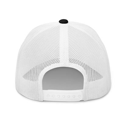 SKELLIES Classic Black Trucker Hat - Breathable White Mesh Back, Adjustable Snapback, Durable Embroidered Logo, Unisex Cap