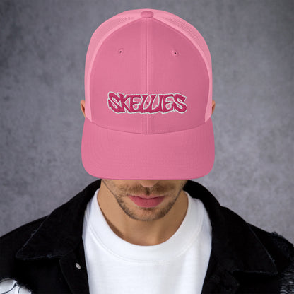 SKELLIES Classic Pink Trucker Hat - Breathable Mesh Back, Adjustable Snapback, Durable Embroidered Logo, Unisex Cap