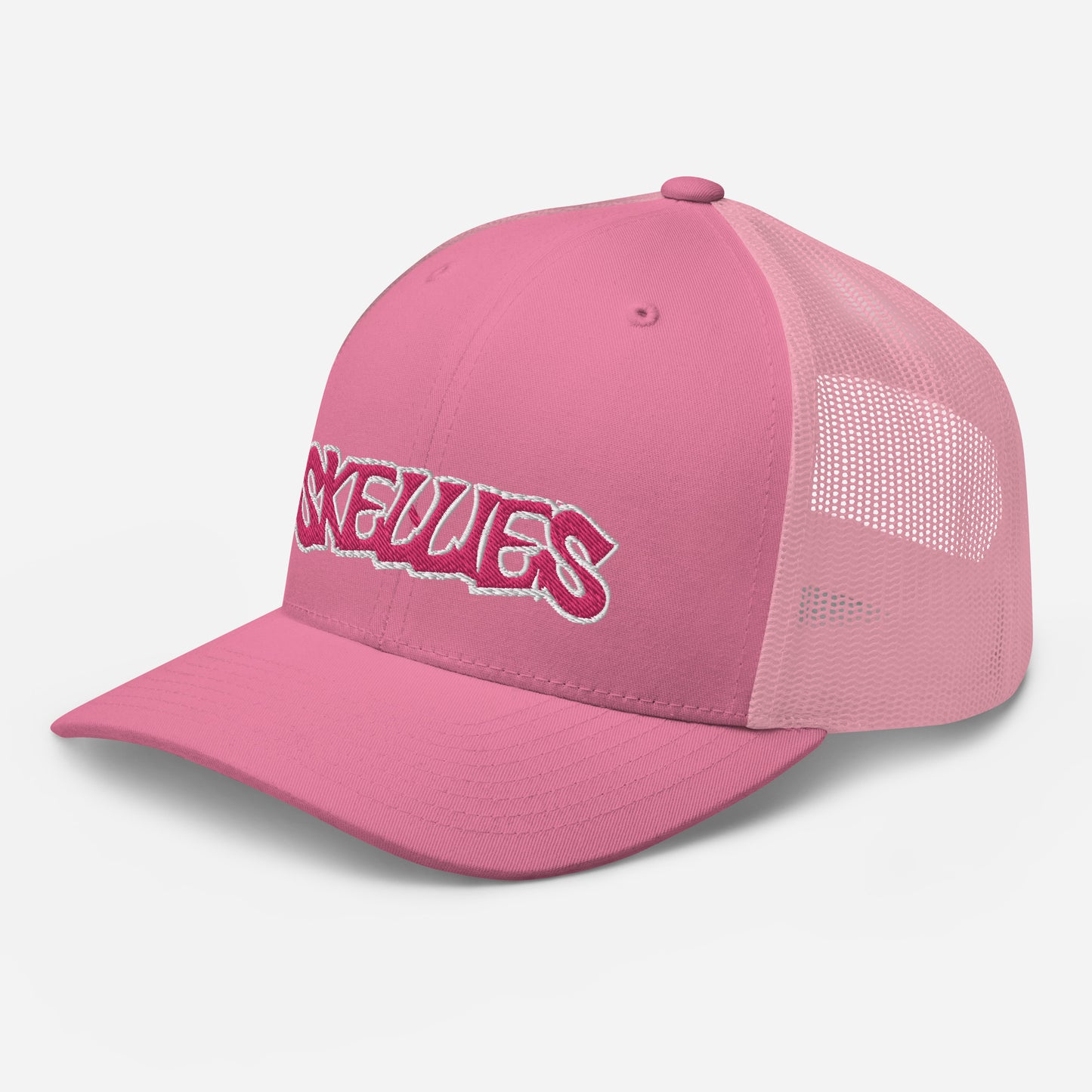 SKELLIES Classic Pink Trucker Hat - Breathable Mesh Back, Adjustable Snapback, Durable Embroidered Logo, Unisex Cap