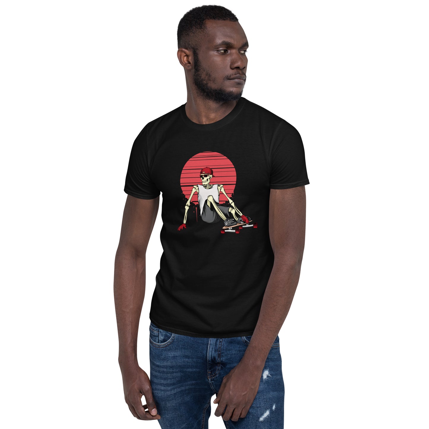 SKELLIES Men's Graphic T-shirt - Skeleton Longboarding T-shirt Print, Relaxed Fit, Casual Wear