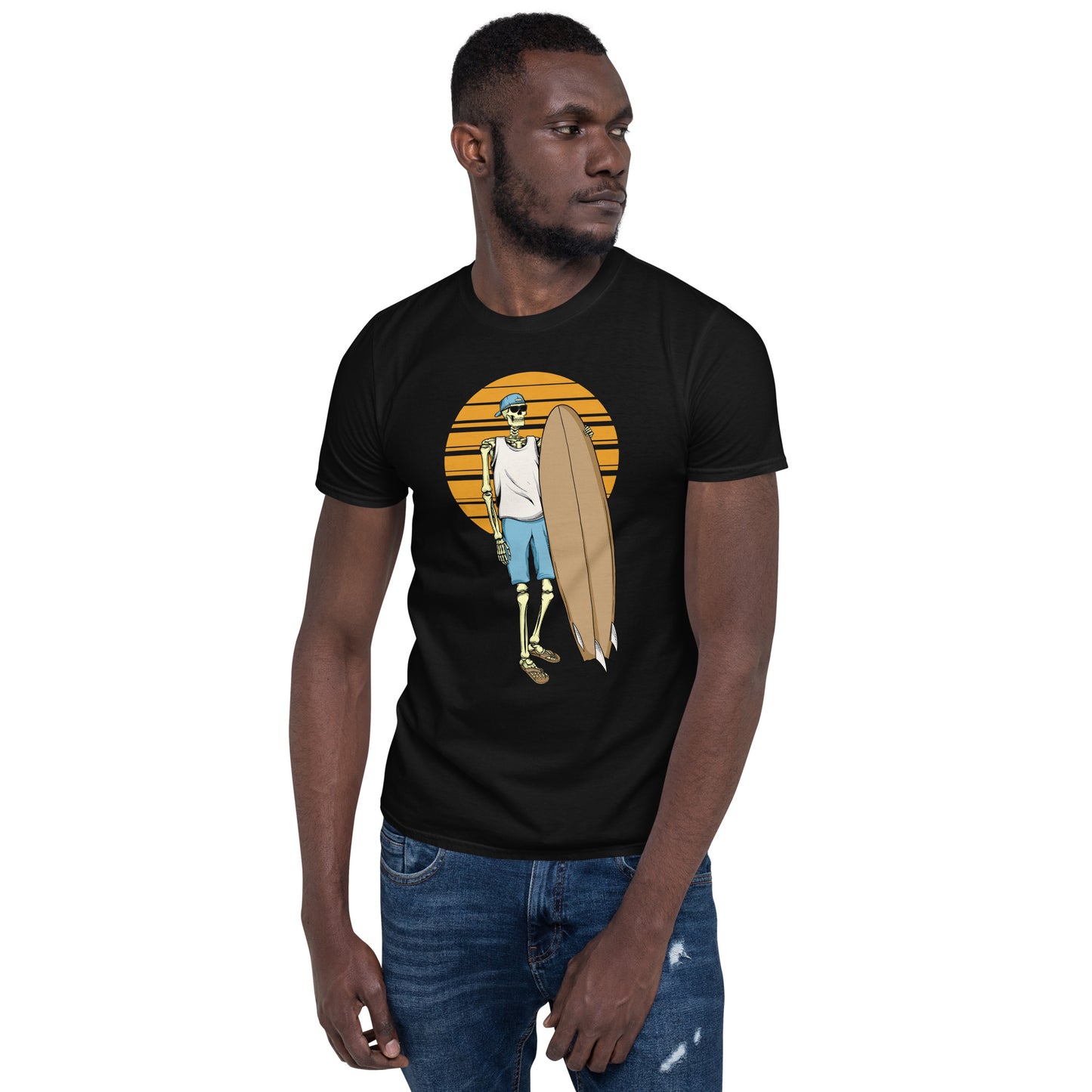 SKELLIES Men's Graphic T-shirt - Skeleton Surfing T-shirt Print, Regular Fit, Casual Wear