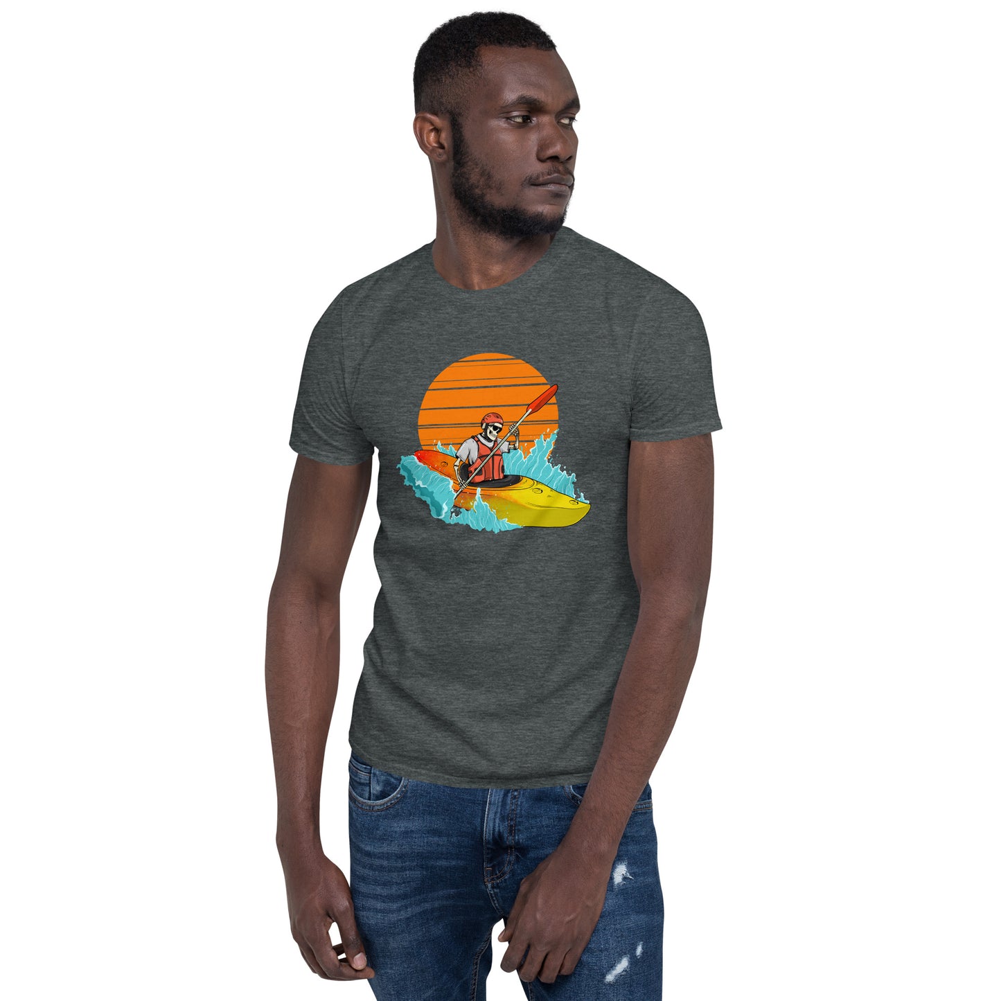 SKELLIES Men's Graphic T-shirt - Skeleton Kayaking T-shirt Print, Relaxed Fit, Casual Wear