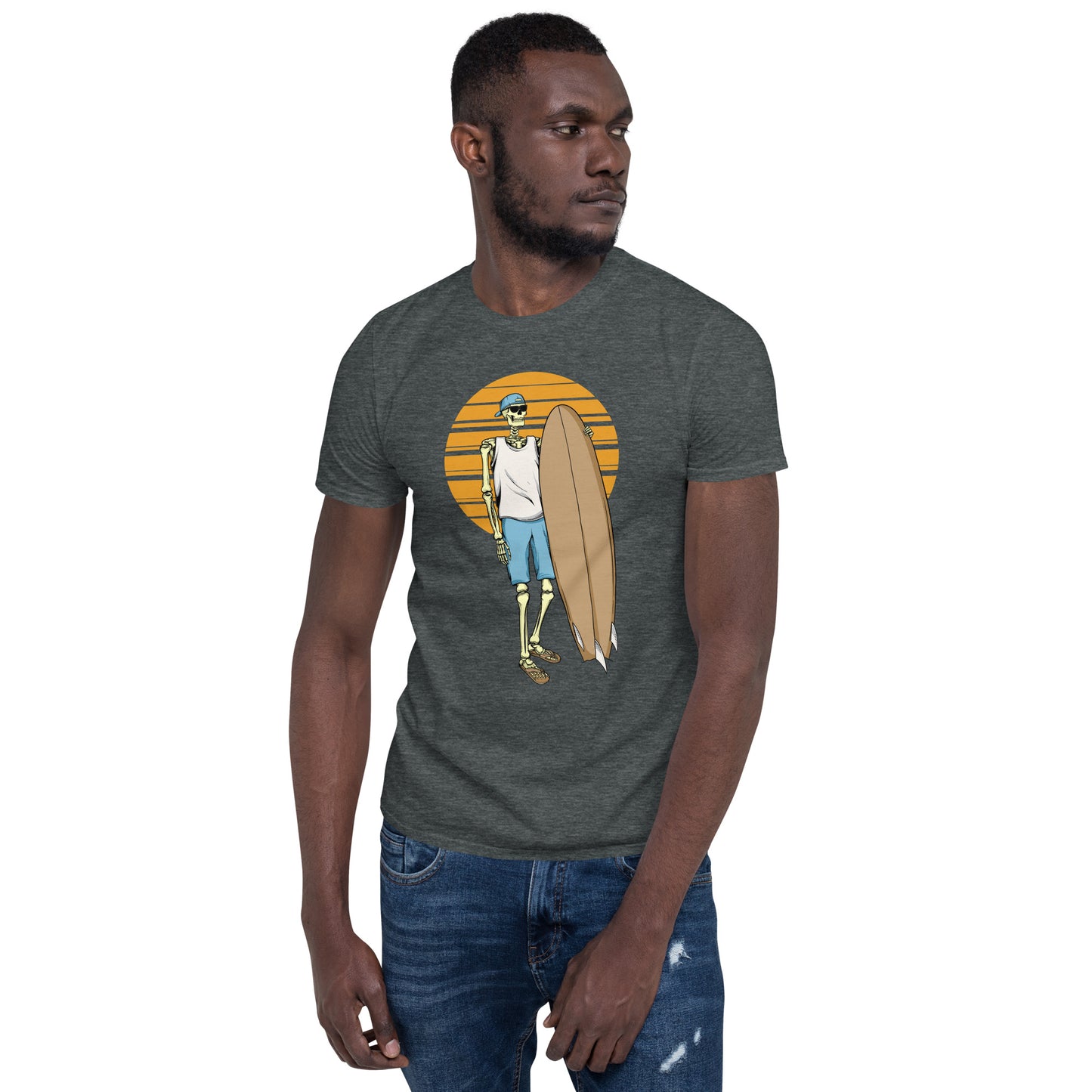 SKELLIES Men's Graphic T-shirt - Skeleton Surfing T-shirt Print, Regular Fit, Casual Wear