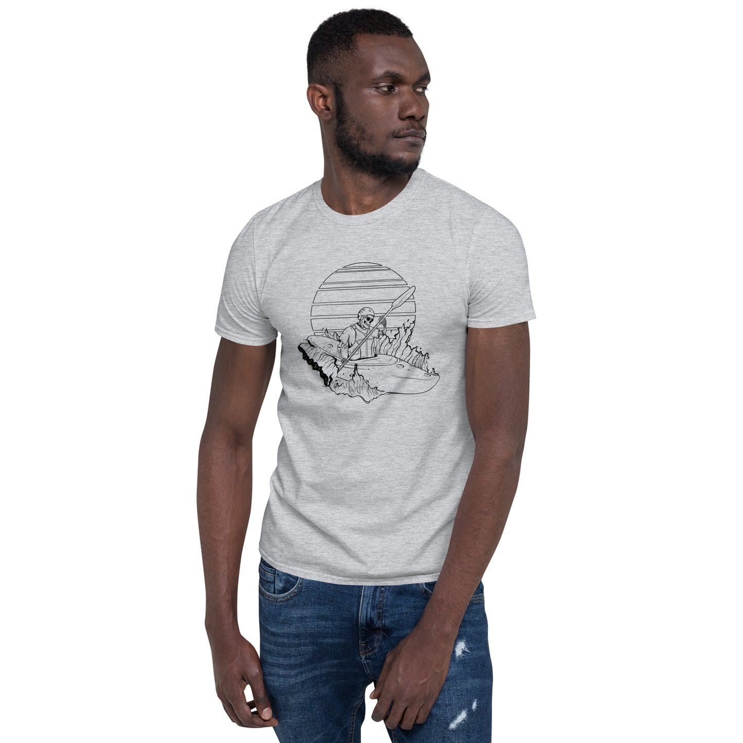 SKELLIES Men's Graphic T-shirt - Skeleton Kayaking T-shirt Line Print, Regular Fit, Casual Wear