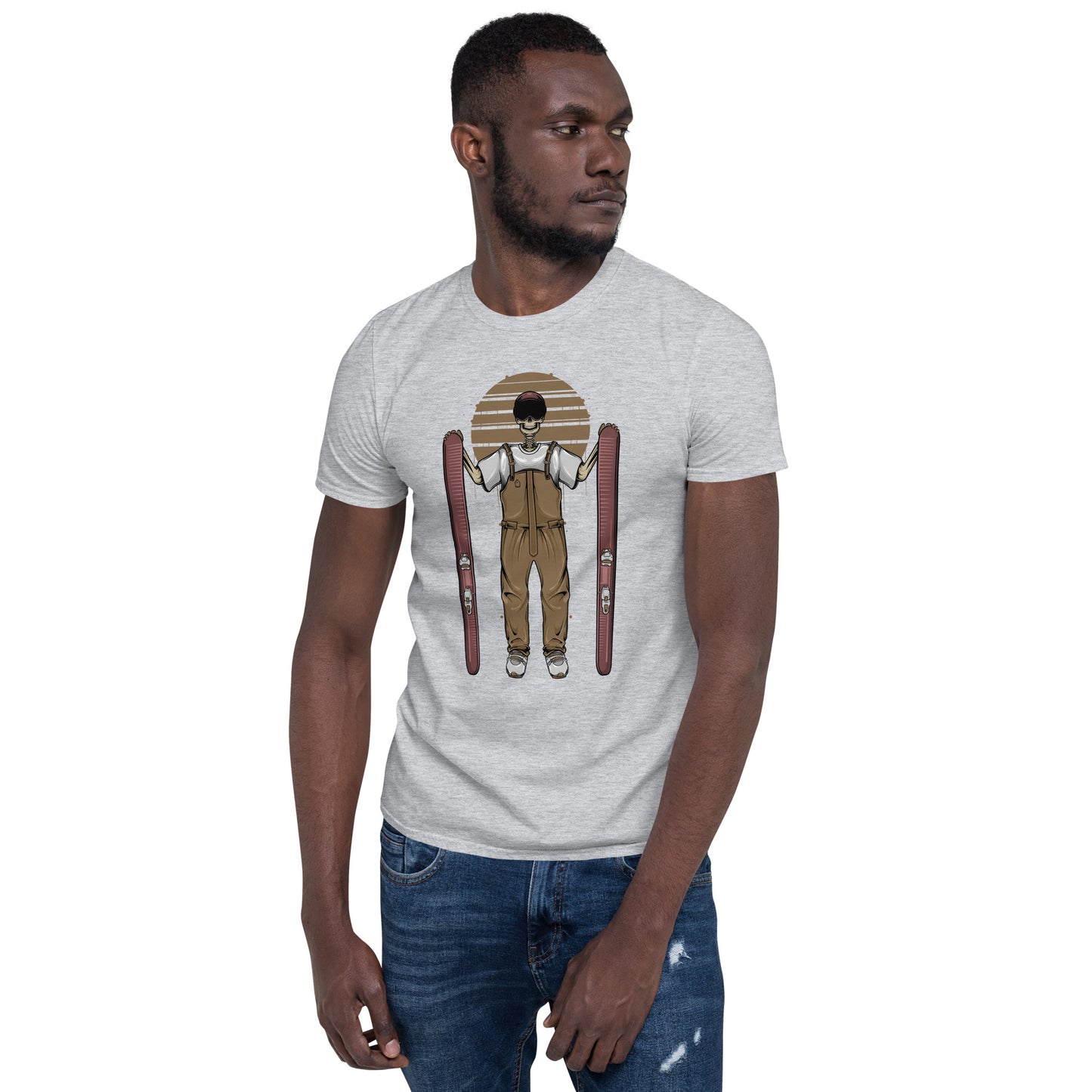 SKELLIES Men's Graphic T-shirt - Skeleton Ski T-shirt Print, Regular Fit, Casual Wear