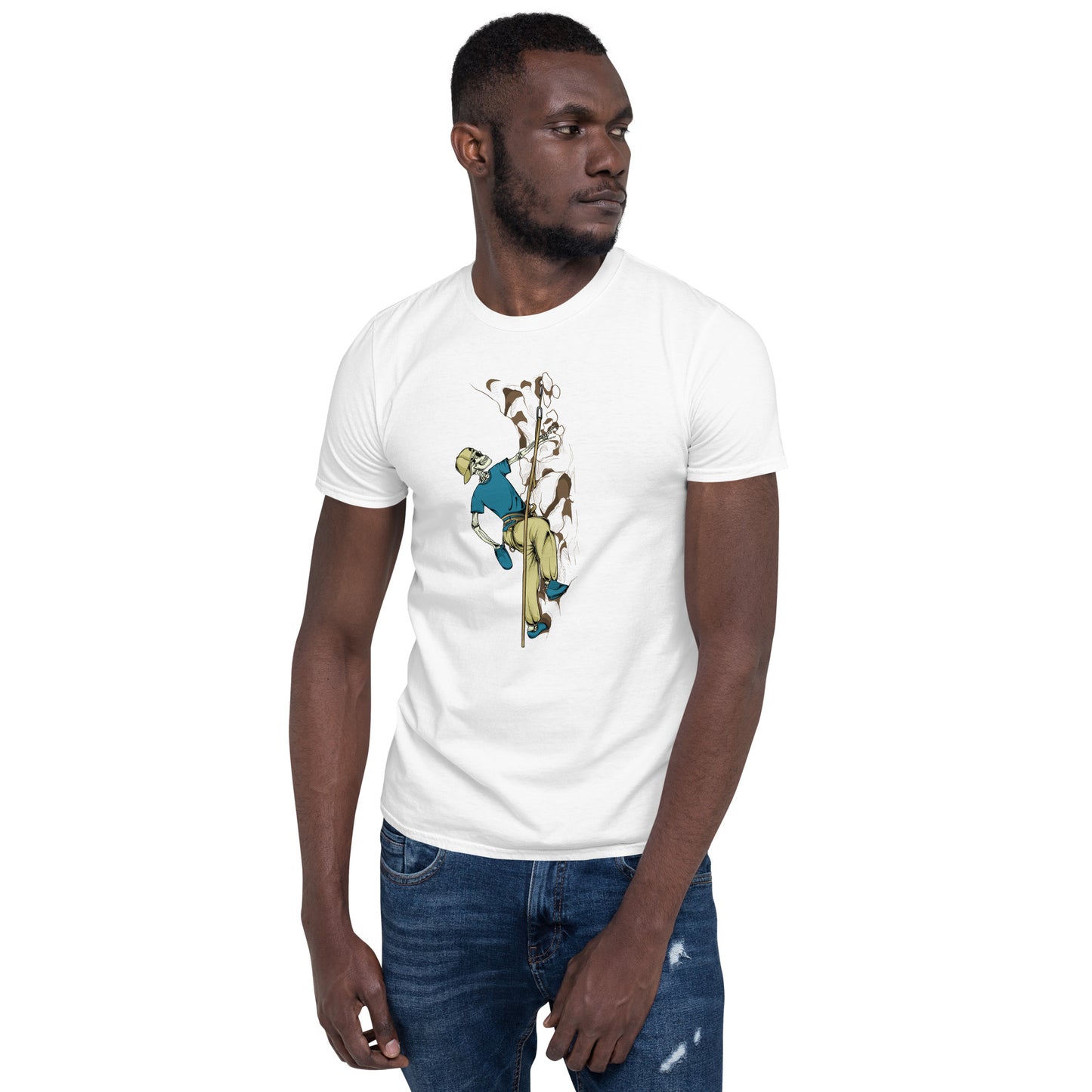 SKELLIES Men's Graphic T-shirt - Skeleton Rock Climbing T-shirt Print, Regular Fit, Casual Wear