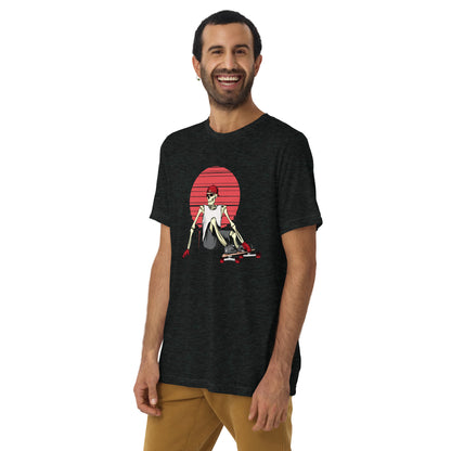 SKELLIES Men's Graphic Tri-Blend T-shirt - Skeleton Longboarding T-shirt Print, Regular Fit, Casual Wear