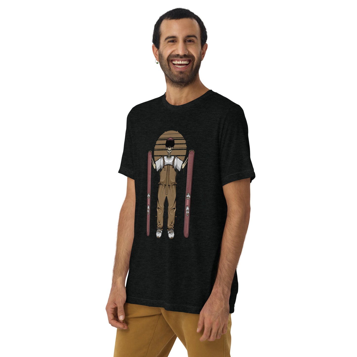 SKELLIES Men's Graphic Tri-Blend T-shirt - Skeleton Skiing T-shirt Print, Regular Fit, Casual Wear