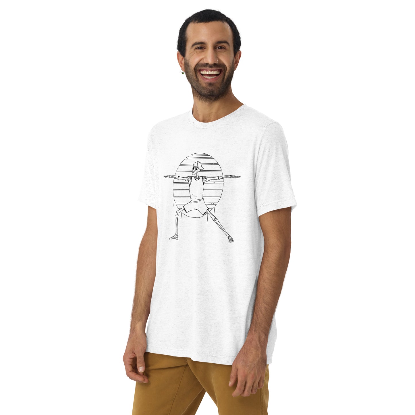 SKELLIES Men's Line Graphic Tri-Blend T-shirt - Skeleton Yoga Warrior Line T-shirt Print, Regular Fit, Casual Wear