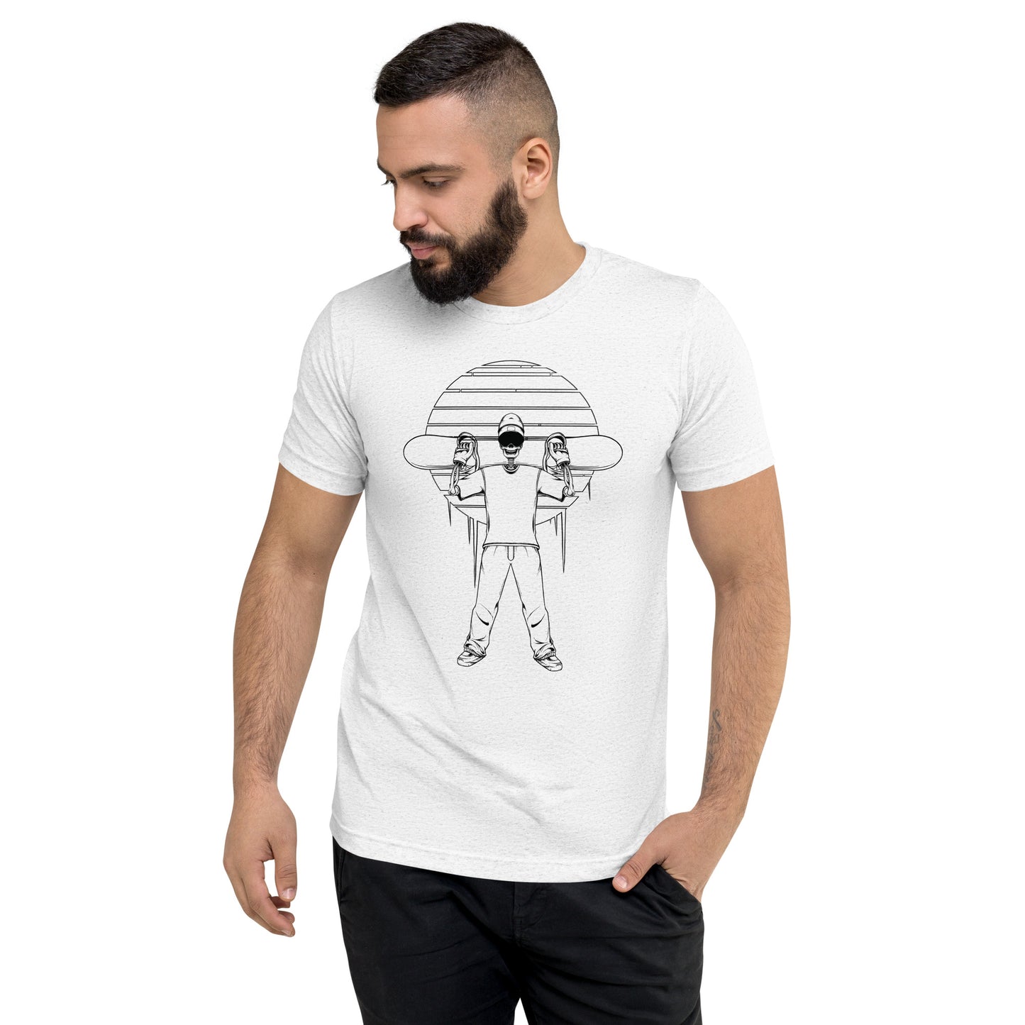 SKELLIES Men's Line Graphic Tri-Blend T-shirt - Skeleton Snowboarding T-shirt Line Print, Regular Fit, Casual Wear