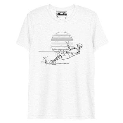 SKELLIES Men's Line Graphic Tri-Blend T-shirt - Skeleton Water Skiing T-shirt Line Print, Regular Fit, Casual Wear