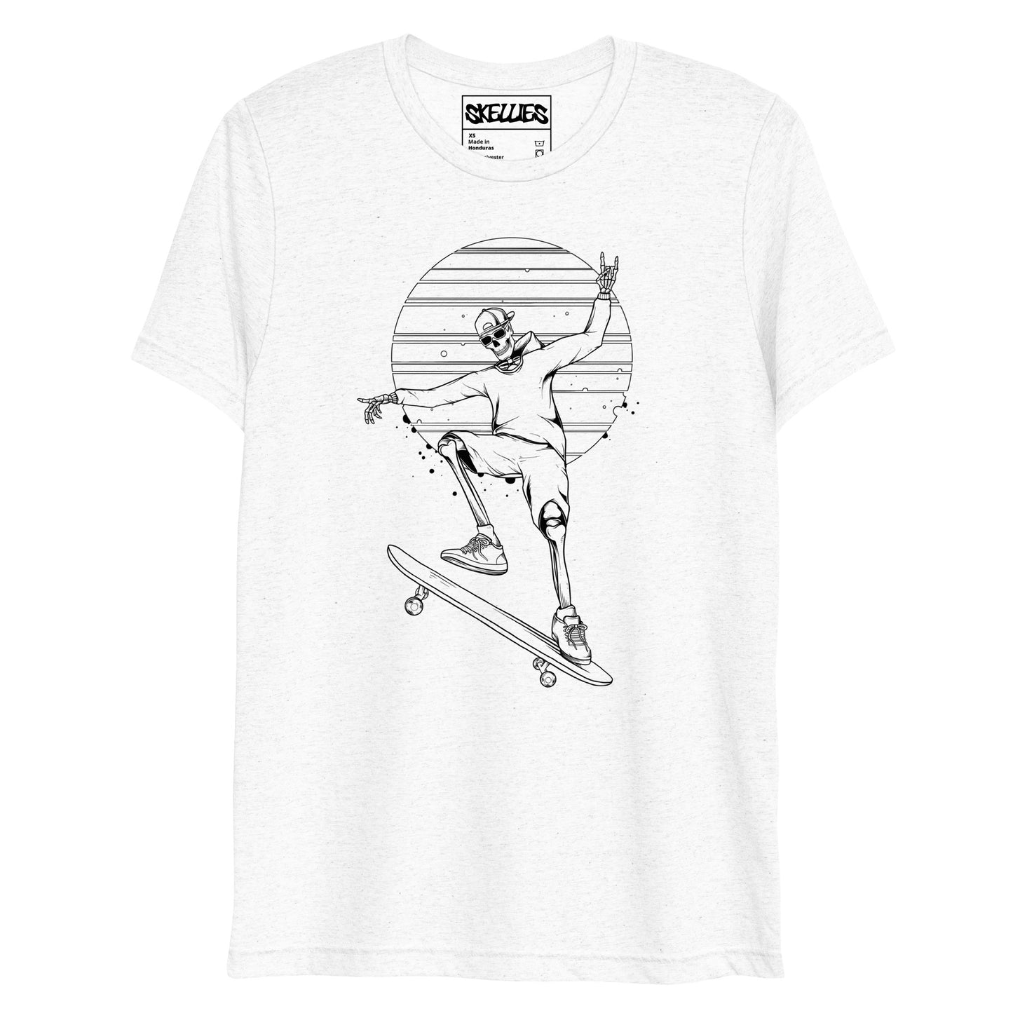 SKELLIES Men's Line Graphic Tri-Blend T-shirt - Skeleton Skateboarding T-shirt Line Print, Regular Fit, Casual Wear