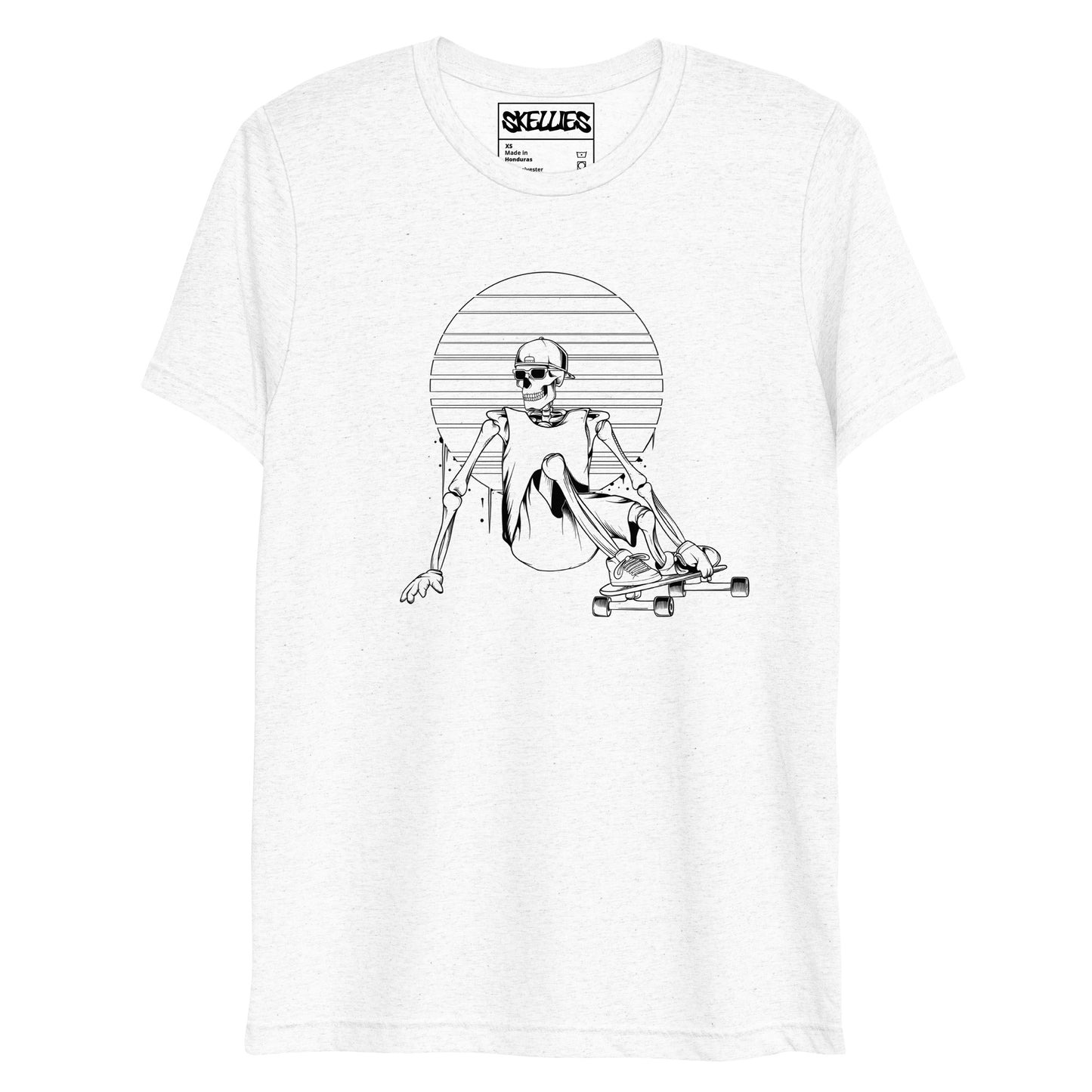 SKELLIES Men's Line Graphic Tri-Blend T-shirt - Skeleton Longboard T-shirt Line Print, Regular Fit, Casual Wear