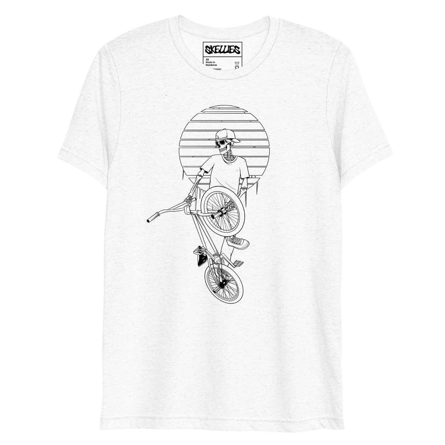 SKELLIES Men's Graphic Tri-blend T-shirt - Skeleton BMXing T-shirt Line Print, Regular Fit, Casual Wear