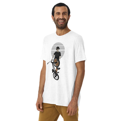 SKELLIES Men's Graphic Tri-Blend T-shirt - Skeleton BMXing T-shirt Print, Regular Fit, Casual Wear