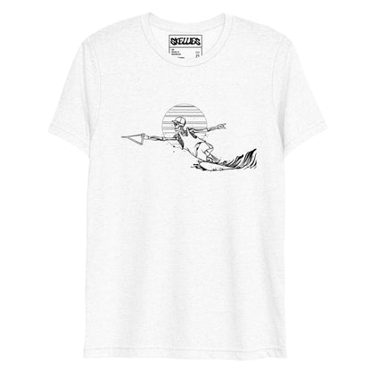 SKELLIES Men's Line Graphic Tri-Blend T-shirt - Skeleton Water Skiing T-shirt Line Print, Regular Fit, Casual Wear