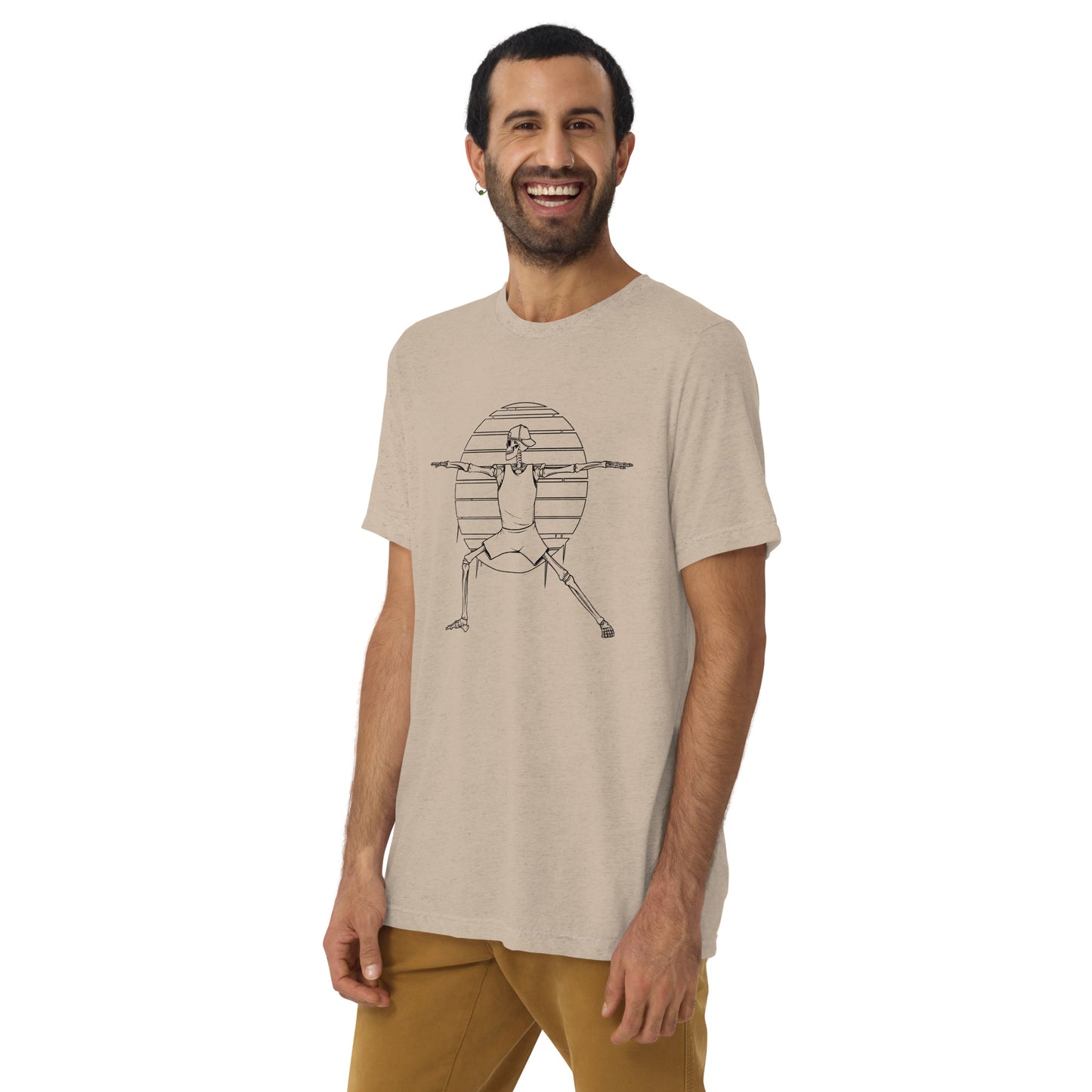 SKELLIES Men's Line Graphic Tri-Blend T-shirt - Skeleton Yoga Warrior Line T-shirt Print, Regular Fit, Casual Wear