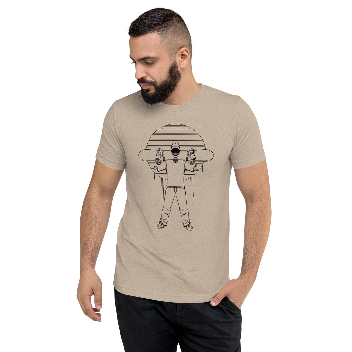 SKELLIES Men's Line Graphic Tri-Blend T-shirt - Skeleton Snowboarding T-shirt Line Print, Regular Fit, Casual Wear