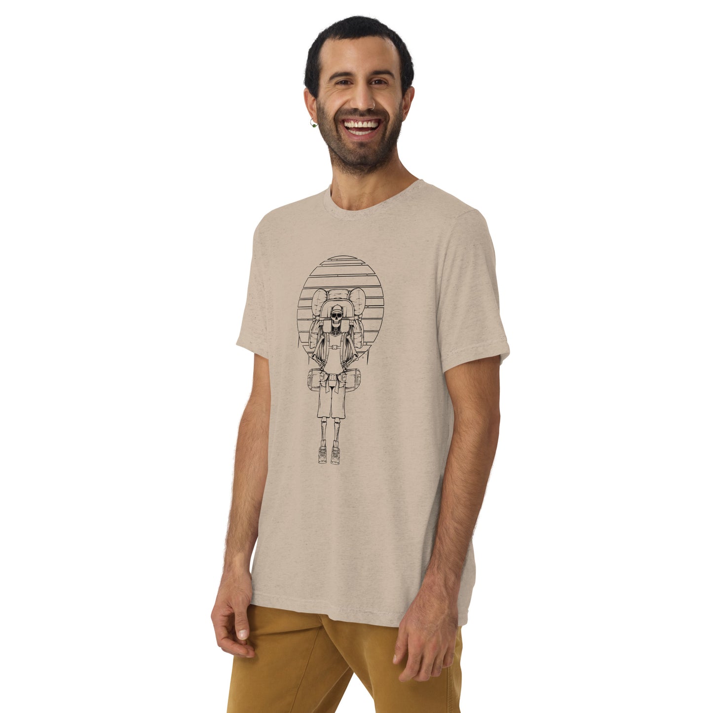 SKELLIES Men's Line Graphic Tri-Blend T-shirt - Skeleton Hiking T-shirt Line Print, Regular Fit, Casual Wear