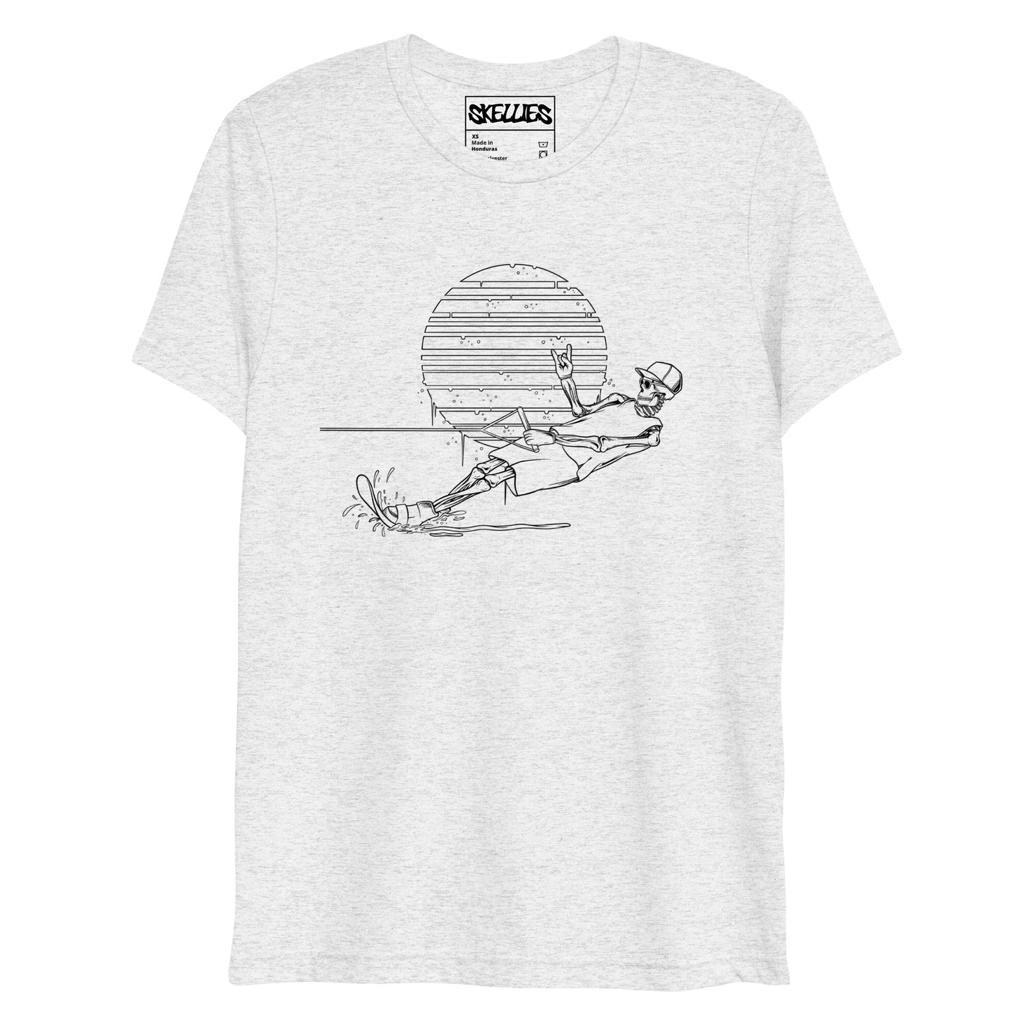 SKELLIES Men's Line Graphic Tri-Blend T-shirt - Skeleton Water Skiing T-shirt Line Print, Regular Fit, Casual Wear