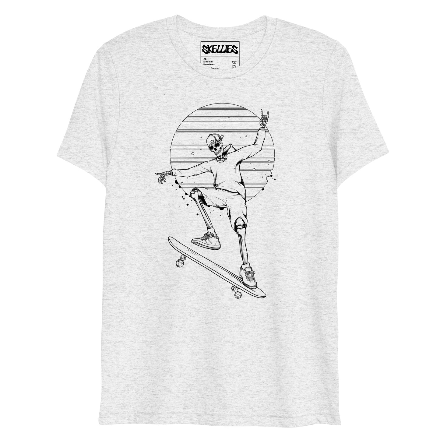 SKELLIES Men's Line Graphic Tri-Blend T-shirt - Skeleton Skateboarding T-shirt Line Print, Regular Fit, Casual Wear