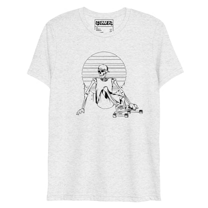 SKELLIES Men's Line Graphic Tri-Blend T-shirt - Skeleton Longboard T-shirt Line Print, Regular Fit, Casual Wear