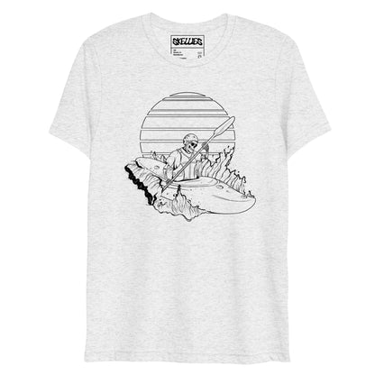 SKELLIES Men's Line Graphic Tri-Blend T-shirt - Skeleton Kayaking T-shirt Line Print, Regular Fit, Casual Wear