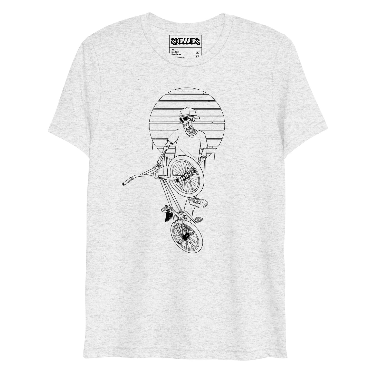 SKELLIES Men's Graphic Tri-blend T-shirt - Skeleton BMXing T-shirt Line Print, Regular Fit, Casual Wear