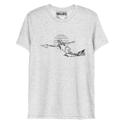 SKELLIES Men's Line Graphic Tri-Blend T-shirt - Skeleton Water Skiing T-shirt Line Print, Regular Fit, Casual Wear