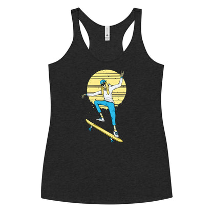 SKELLIES Women's Graphic Racerback Tank Top - Skeleton Skateboarding Tank Top Print, Relaxed Fit, Casual Wear