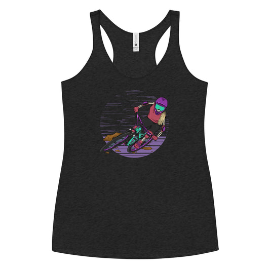 SKELLIES Women's Graphic Racerback Tank Top - Skeleton Mountain Biking Tank Top Print, Relaxed Fit, Casual Wear