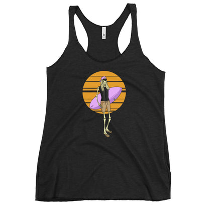 SKELLIES Women's Graphic Racerback Tank Top - Skeleton Wakesurfing Tank Top Print, Relaxed Fit, Casual Wear