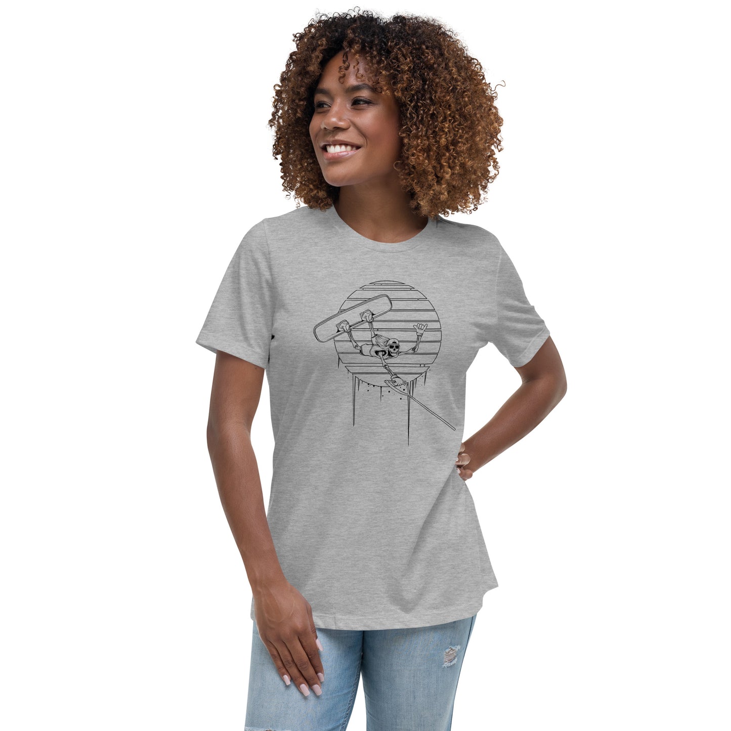 SKELLIES Women's Graphic T-shirt - Skeleton Wakeboarding T-shirt Line Print, Relaxed Fit, Casual Wear