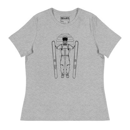 SKELLIES Women's Graphic T-shirt - Skeleton Skiing T-shirt Line Print, Relaxed Fit, Casual Wear