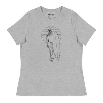 SKELLIES Women's Graphic T-shirt - Skeleton Surfing T-shirt Line Print, Relaxed Fit, Casual Wear