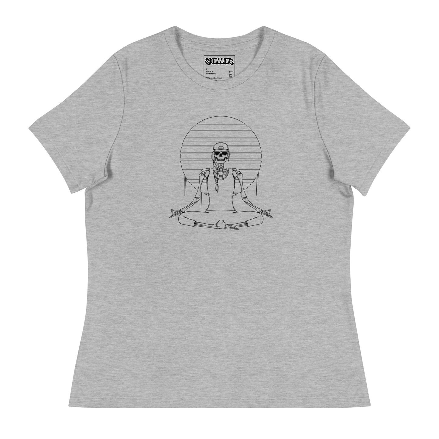 SKELLIES Women's Graphic T-shirt - Skeleton Yoga T-shirt Line Print, Relaxed Fit, Casual Wear